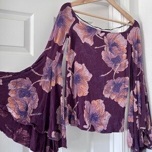We The Free Floral Bell Sleeve Top in Purple and Pink